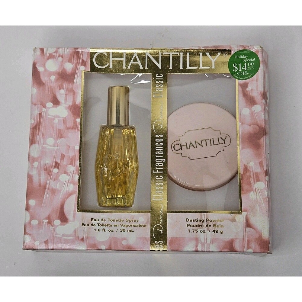 Vintage New Chantilly Gift Set Box 1 Oz Perfume  1.75 oz Dusting Powder